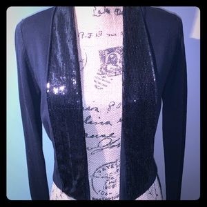 Black Knit shrug with sequin tuxedo lapel